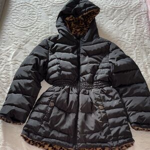 Steve Madden Black Reversible Puffer Jacket Leopard Print Gently Loved 10/12 M
